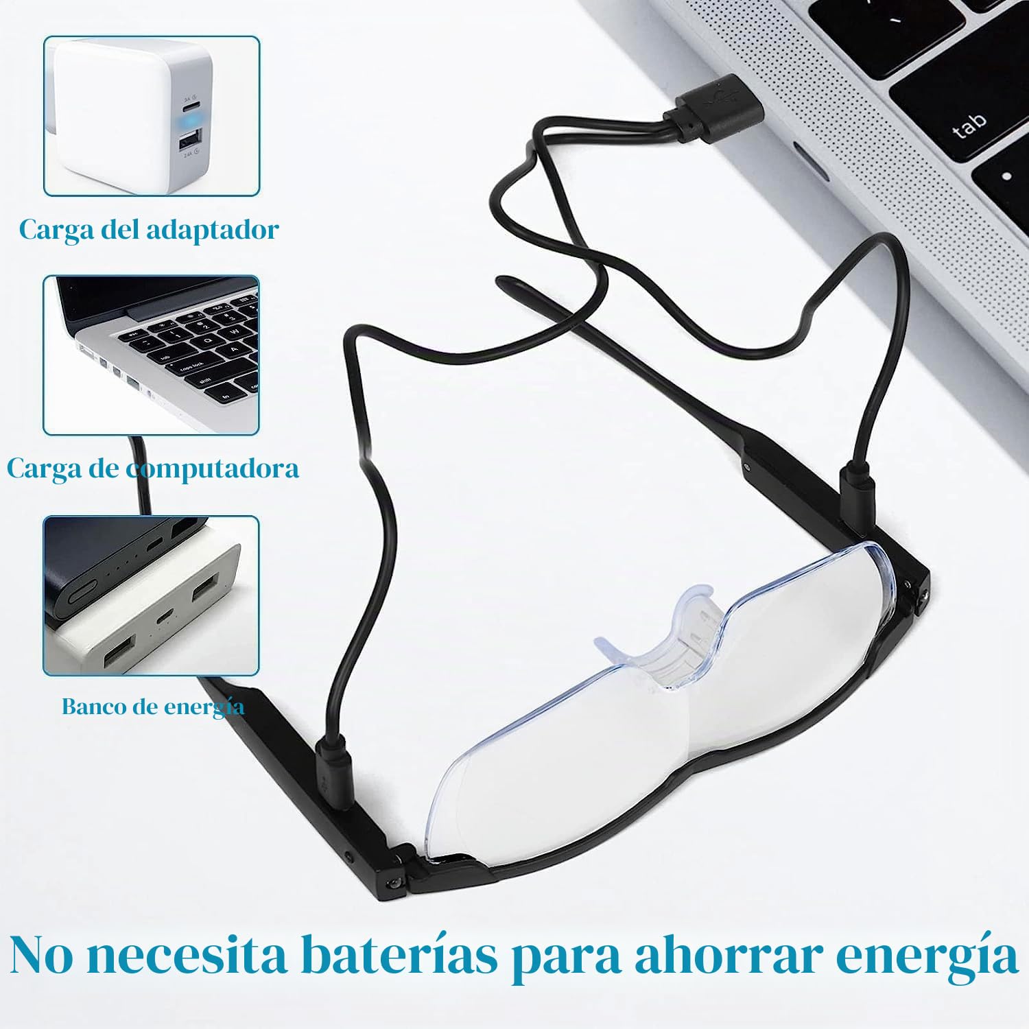 Gafas de aumento 300% con luz LED recargable, lupa de planchado, aumento manos libres para leer, bordar, pasatiempos y costura