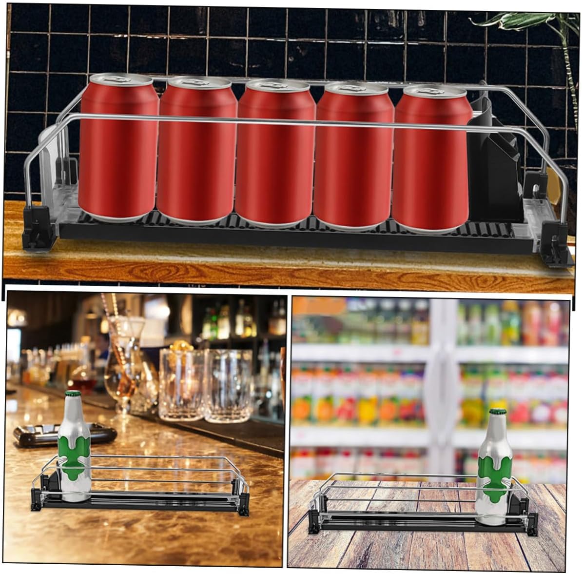 2pcs Automatic Pusher Drink Dispensers Refrigerator Soda Can Organizer Smooth Polished Surface Practical Beverage Organizer for Bottles and Cans