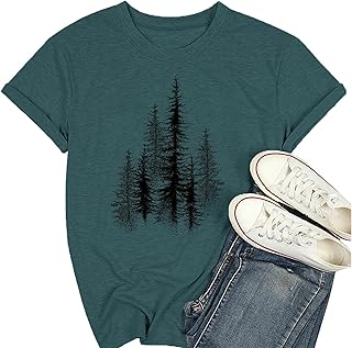 Women Hiking Mountain T Shirt Funny Pine Tree Graphic Tee Summer Outdoor Workout Soft Short Sleeve Close to Nature T-Shirts