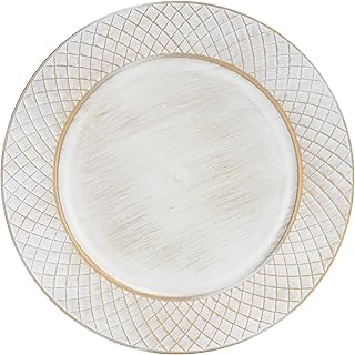 13" Charger Plates Set of 6, Antique Charger Plates Bulk Wedding, Round Dinner Chargers for Party, Birthday (Antique White)
