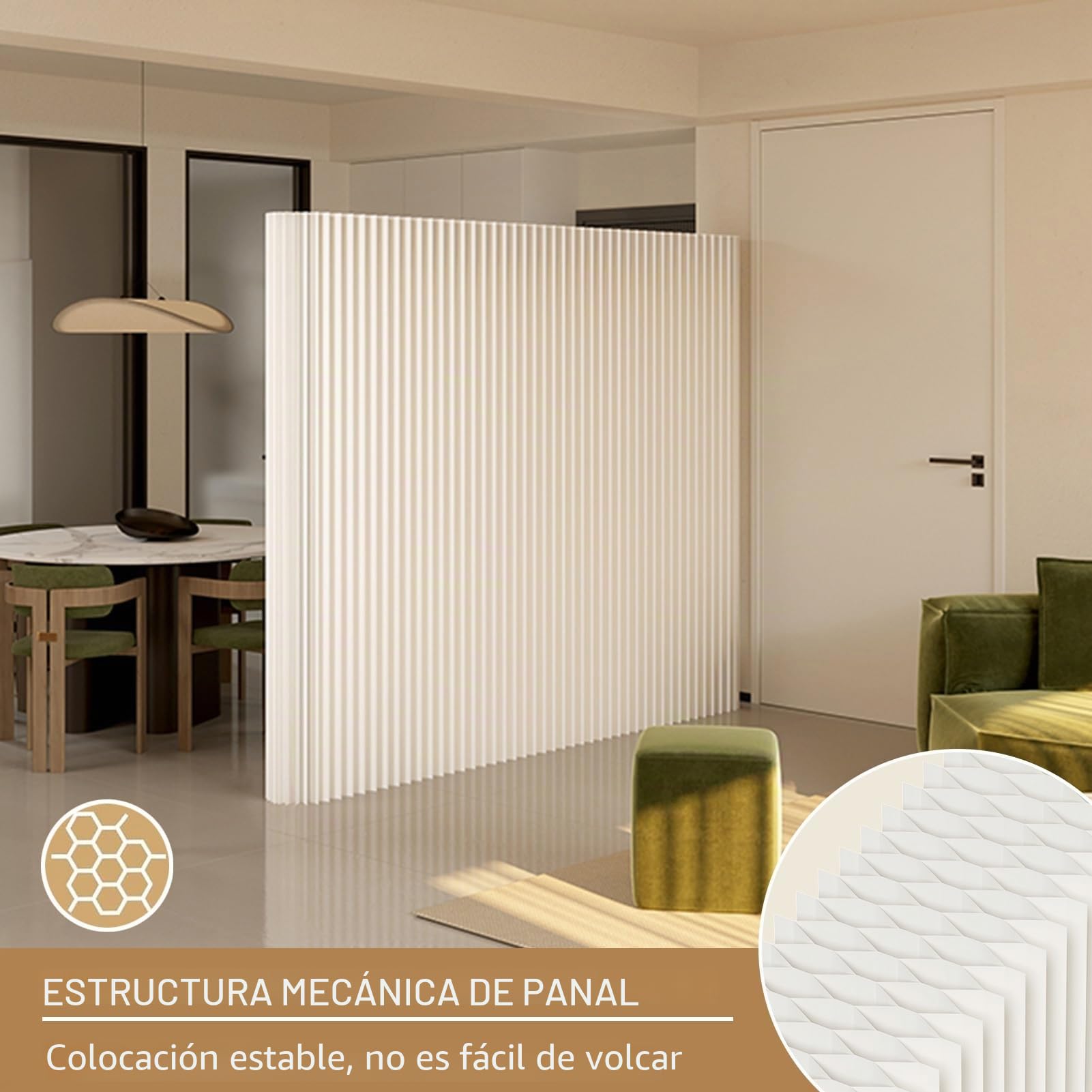 Biombo Plegable Retráctil, Separador De Ambientes De Papel, Separador De Ambientes Plegable, para Separación De Habitaciones, para Oficina En El Hogar(White,1.6x1.5m/4.9x5.2ft)