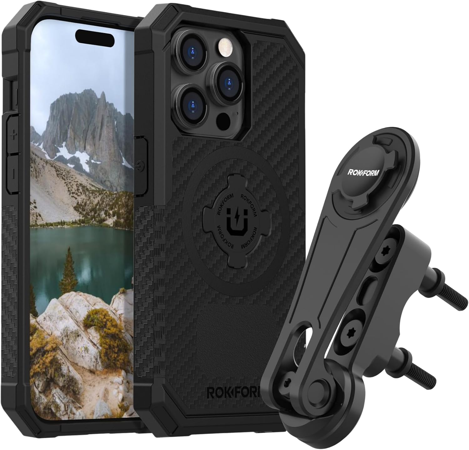 Rokform - iPhone 14 Pro Rugged Case + Motorcycle Perch Phone Mount (Black)