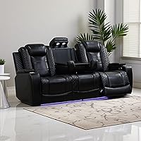 Vista 36 de Juego de sofá reclinable eléctrico de cuero con LED, juegos de muebles de sala de estar, 2 piezas sofás reclinables, juego de sofá reclinable
