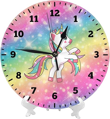 Vista 76 de Reloj de pared personalizado con diseño de unicornio y rosa con purpurina para habitación de los niños, reloj de pared personalizado con nombre