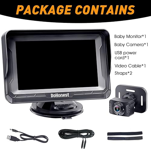 Miniatura 8 de DoHonest Cámara de coche para bebé 1080P HD Monitor de coche de bebé con visión nocturna, gran angular de 150, ajustable en 360, fácil instalación