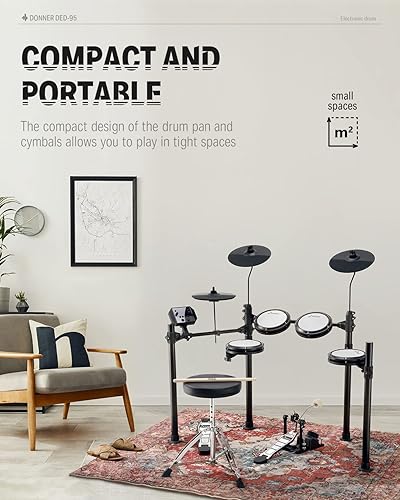 Miniatura 5 de Donner Electric Drum Set, Electronic Drum Kit for Beginner with Kick Drum,180 Sounds, Quiet Mesh Drum Set with Drum Throne,Sticks Headphone,and 40