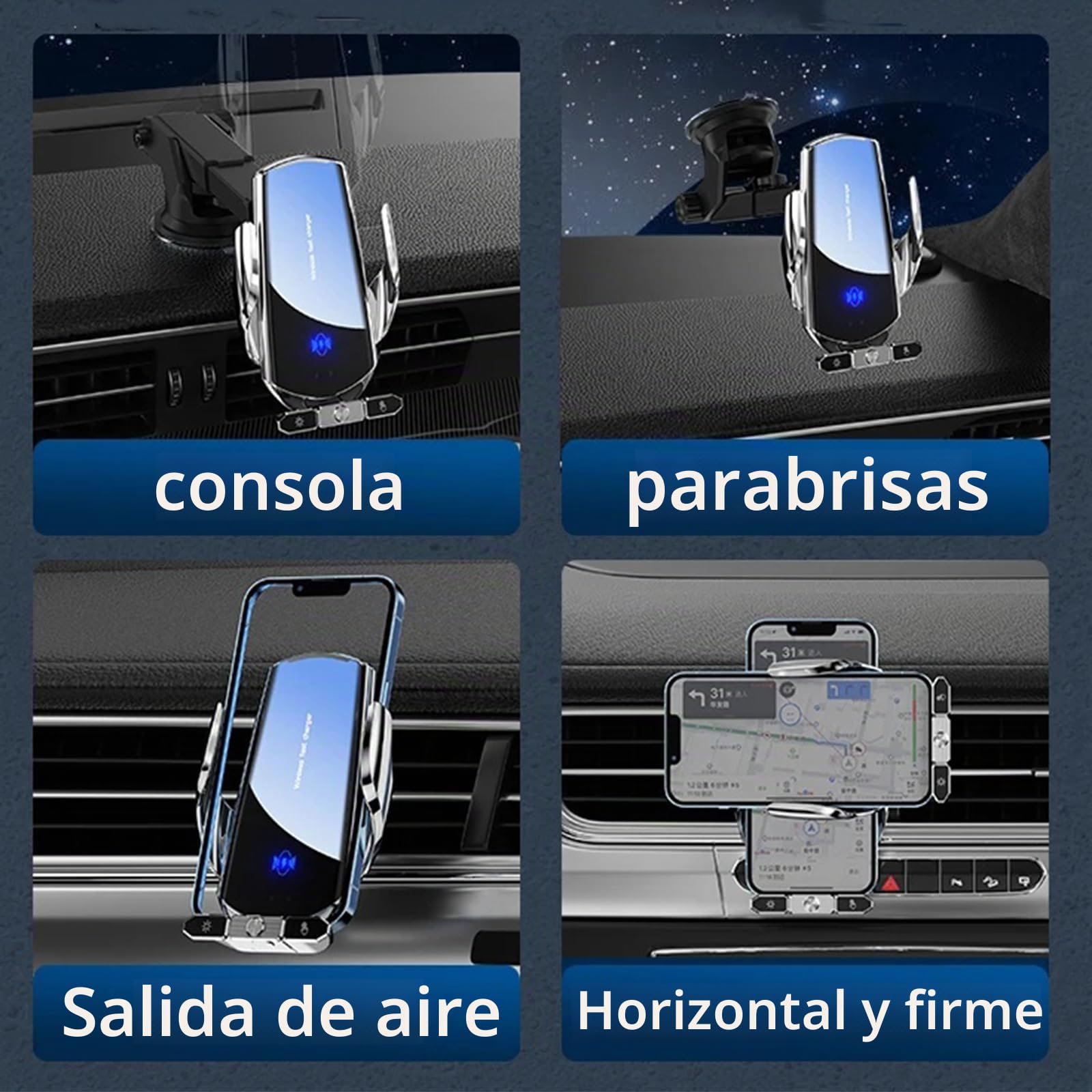 Cargador inalámbrico para coche, carga rápida Qi de 15 W, soporte para teléfono de coche, soporte de teléfono para iPhone, Android, todos los teléfonos inteligentes