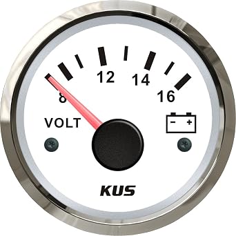 KUS Voltmeter Gauge, CPVR-WS, 8-16V Range, 12V, 2 (52mm), LED Backlight
