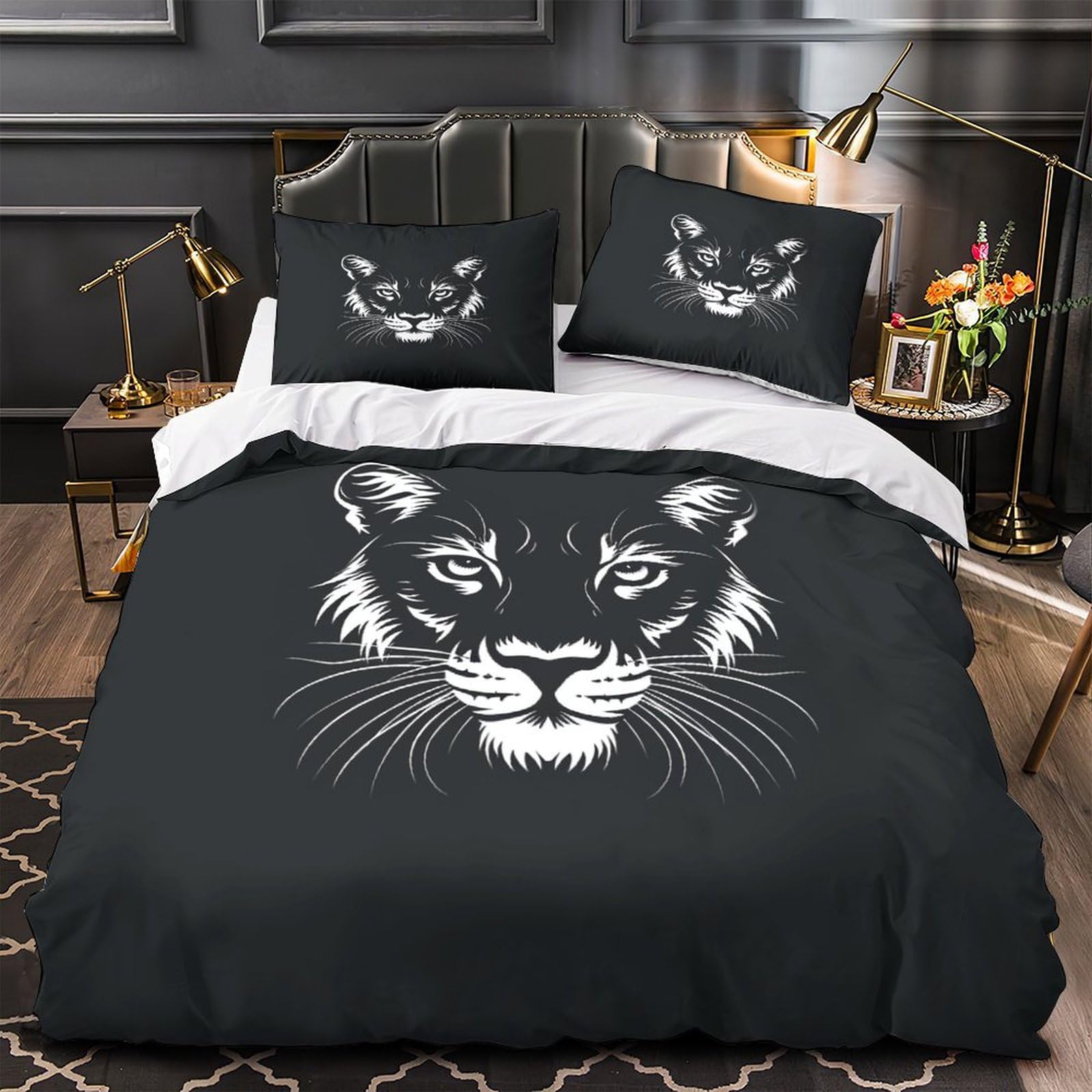 Stampato in 3D tigre Copertina Stampata Microfibra Disegnata Biancheria Da Letto Ipoallergenico Con 2 Federe,Double（200x200cm）, Per Ragazzi Adulti