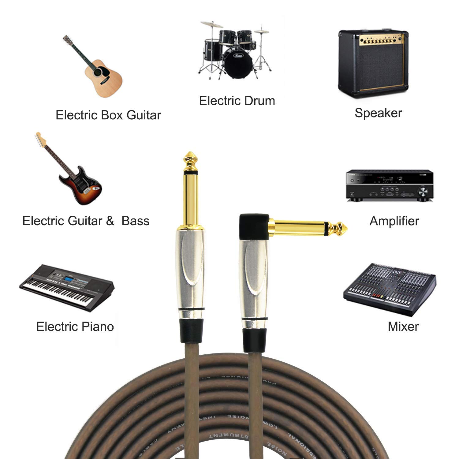 Gеt Dіѕсоunt оƒƒеr Guitar Cable 10ft Instrument Cord 1/4 Inch Right Angle to Straight 6.35mm Gold Plated Plug Electric Instrument Bass Cable with Tweed Cloth Jacket(10ft-Brown)