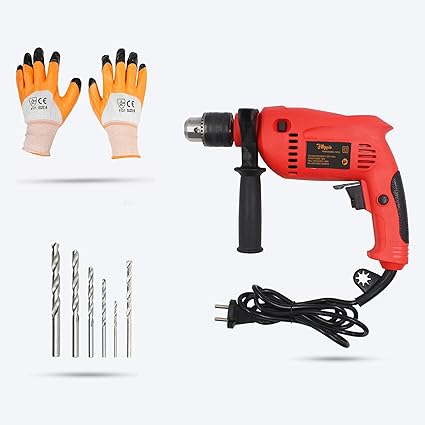 Hillgrove HGCM218M1 700W Drill Machine with 6 Pcs Masonry & Metal Drill Bit Set for Making Holes in Metal/Wood/Concrete with Reverse Rotation and Variable Speed Pistol Grip Drill (13 mm Chuck Size)