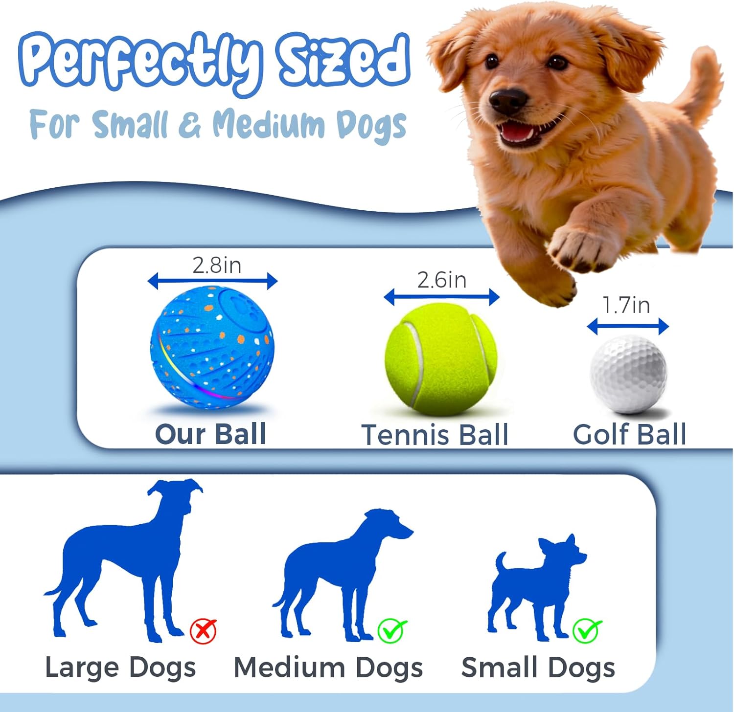 Interactive Dog Toys Ball, Light Up Smart Automatic Dog Ball with 3 Modes, Motion Activated Rolling & Bouncing, Durable ETPU Dog Toy for Small Dogs, Keeps Dogs Busy & Reduces Boredom