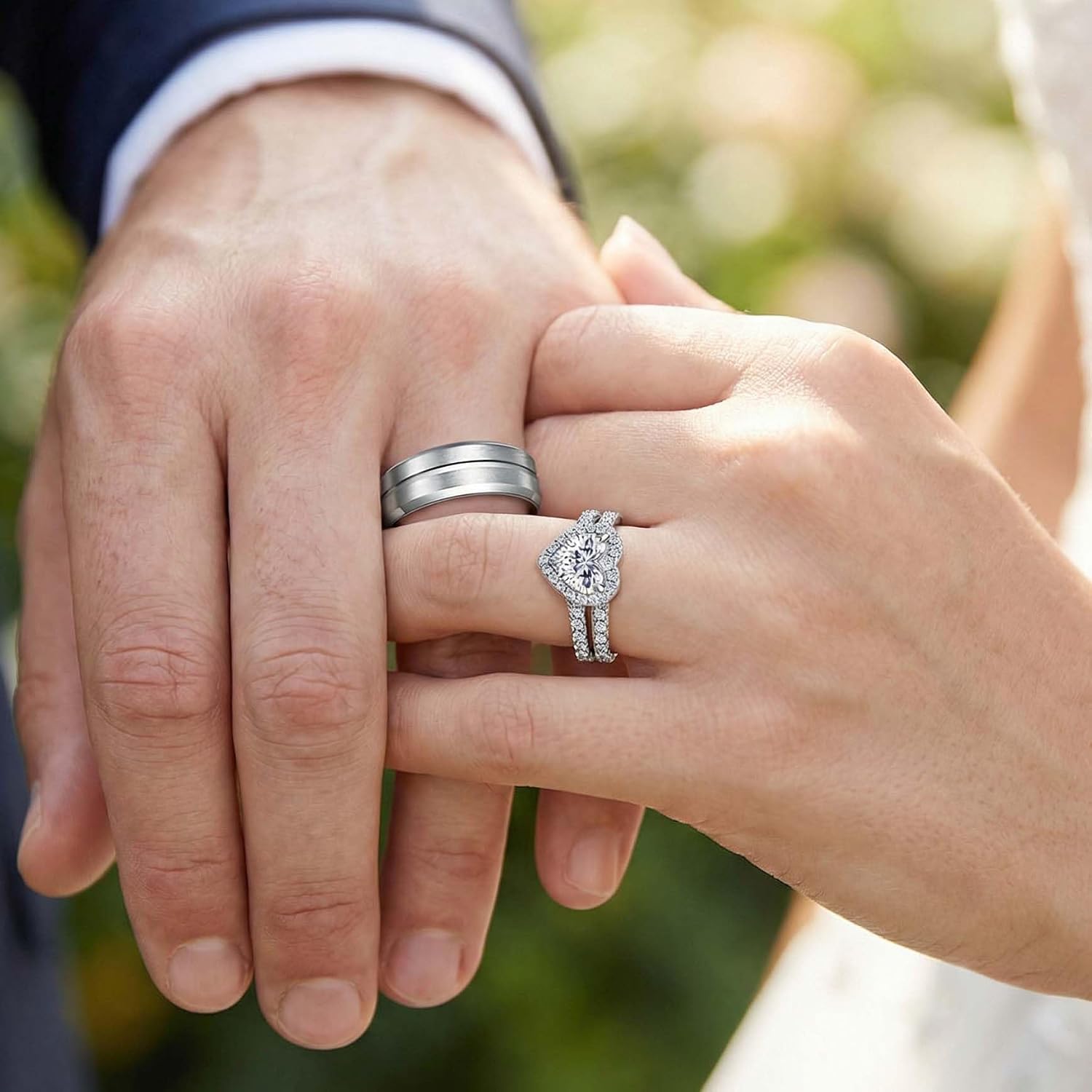 Couple Rings Matching Ring Heart AAA CZ White Gold Plated Women Wedding Ring Sets for Him and Her Rings