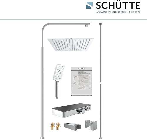 SCHÜTTE Ocean 60531 Shower System with Thermostat and Glass Shelf Shower Set with 30 x 30 cm, Rain Shower with Wall Bracket and Shower Head Panel Shower Column in Chrome/Anthracite - 7