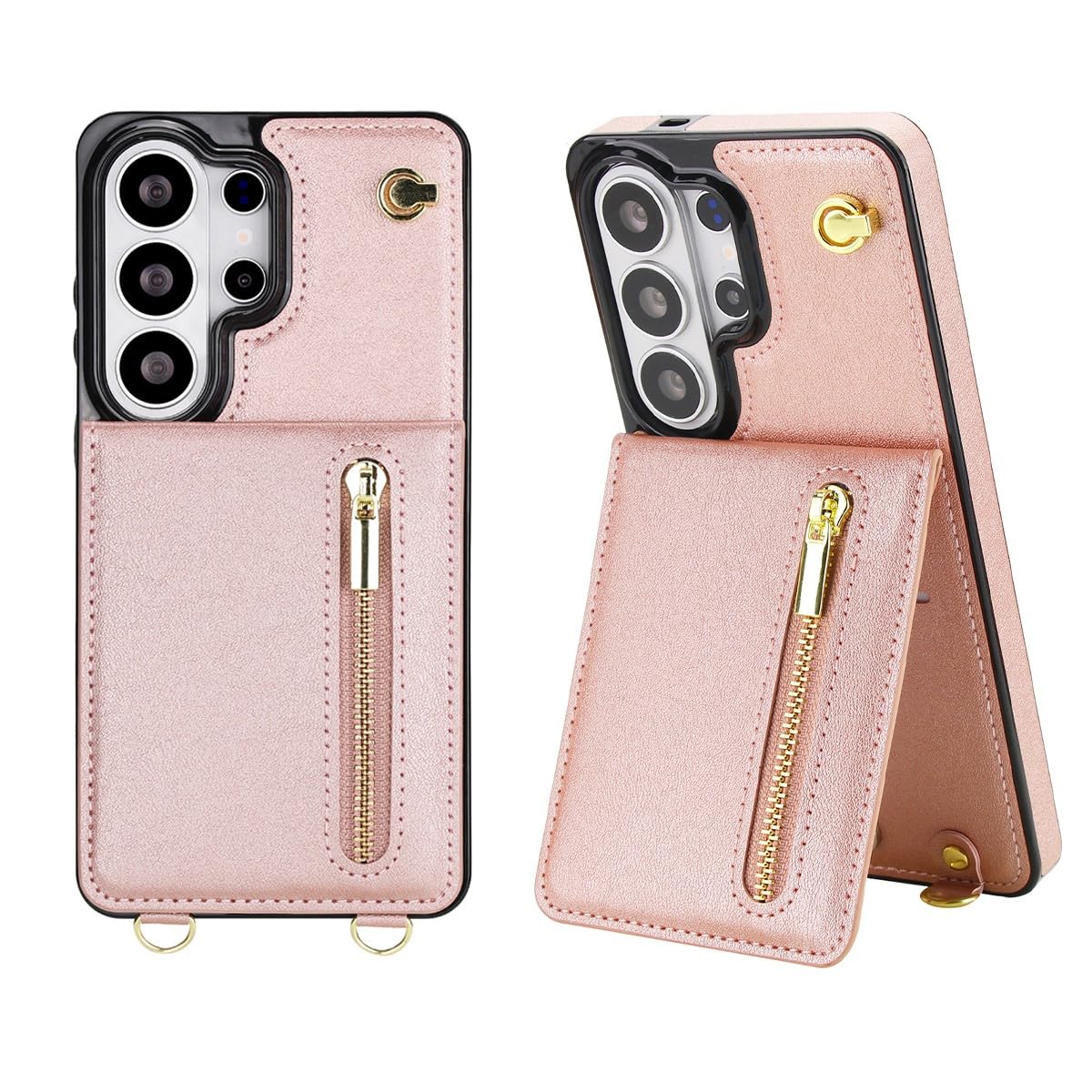 Étui cuir silicone Samsung Note 10 Plus or rose avec sangle et rabat - 8