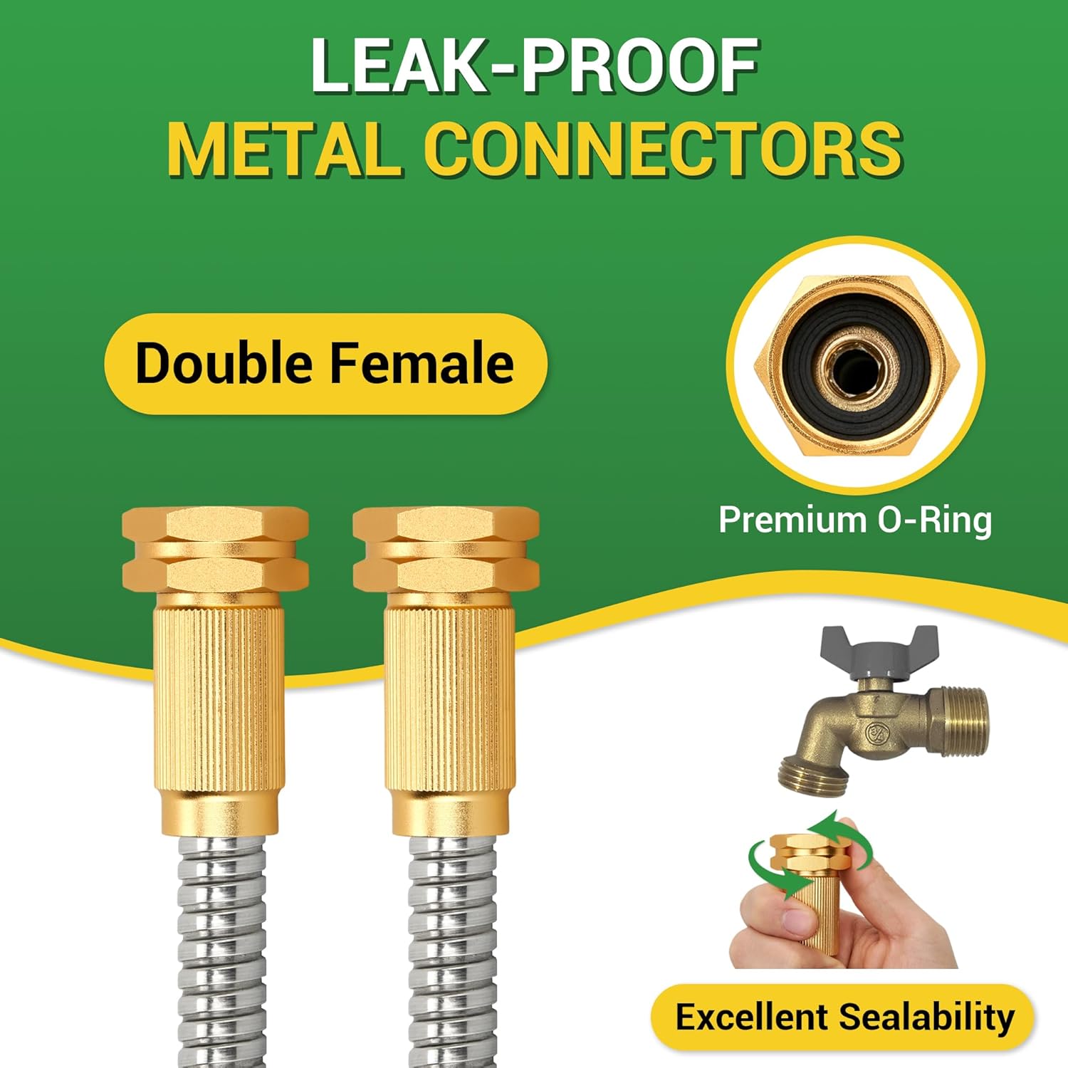 Garden Hose - Short Water Leader Metal Hose 10 FT with Female to Female Fitting, Flexible, Heavy Duty Hose Extension for Outdoor Hose Reel/Dehumidifier/RV、304 Stainless Steel
