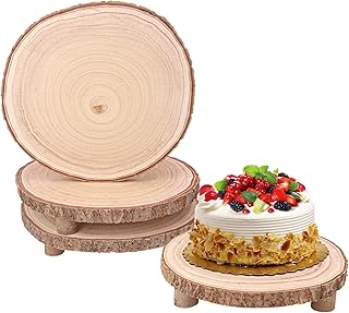 Geytetqi 4 PCS Wood Slice with Legs, 11-13 Inch Rustic Wood Cake Stand, ...
