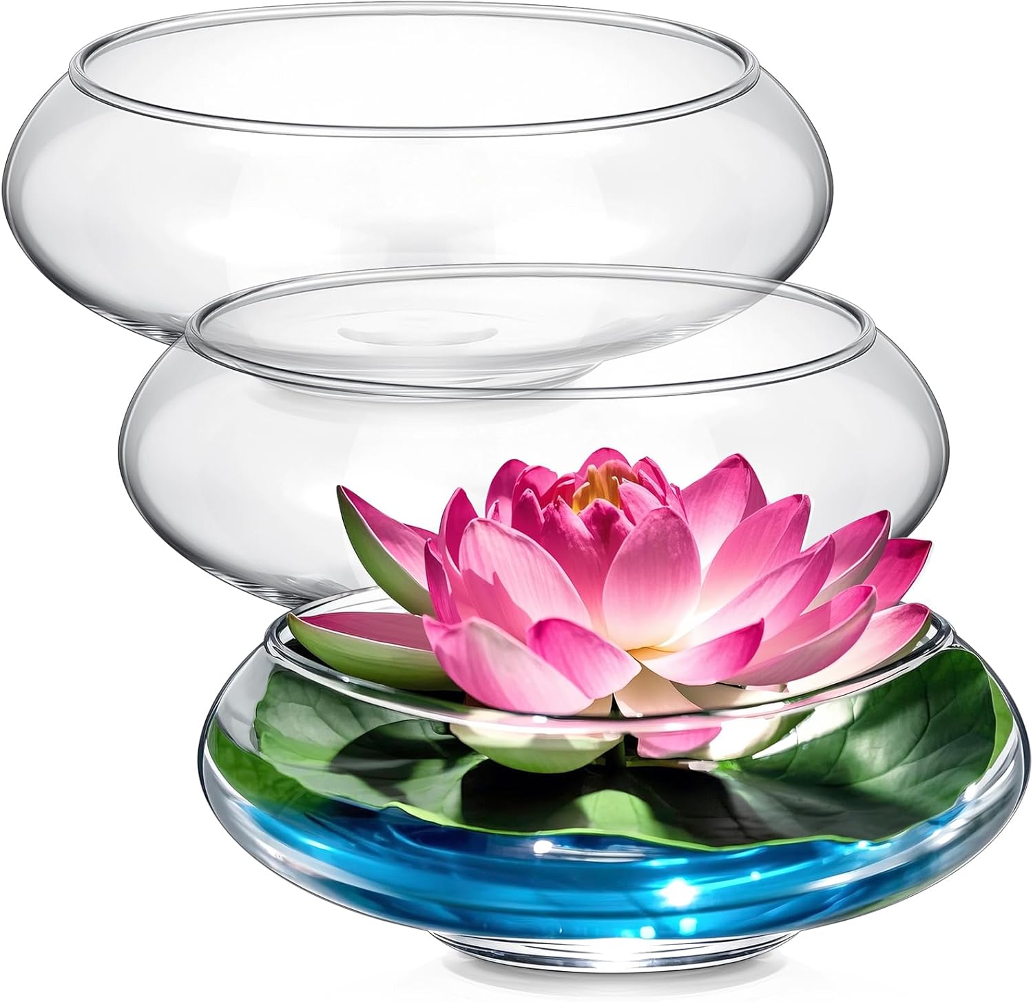 Baderke 3 Pcs Hydroponic Planter Lotus Flower Pot Planter Lotus Bowl Clear Glass Fish Bowl Vase for Planting Indoor Home Decor Water Lily Narcissus Planting Water Lily (9.84in)