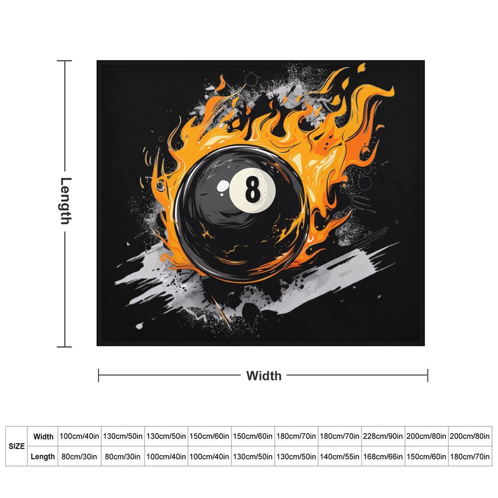 Graffiti 8 Ball Billiards with Flames Soft Flannel Blanket Throw Fashion Plush Blankets Lightweight Throws for Couch Bed 70