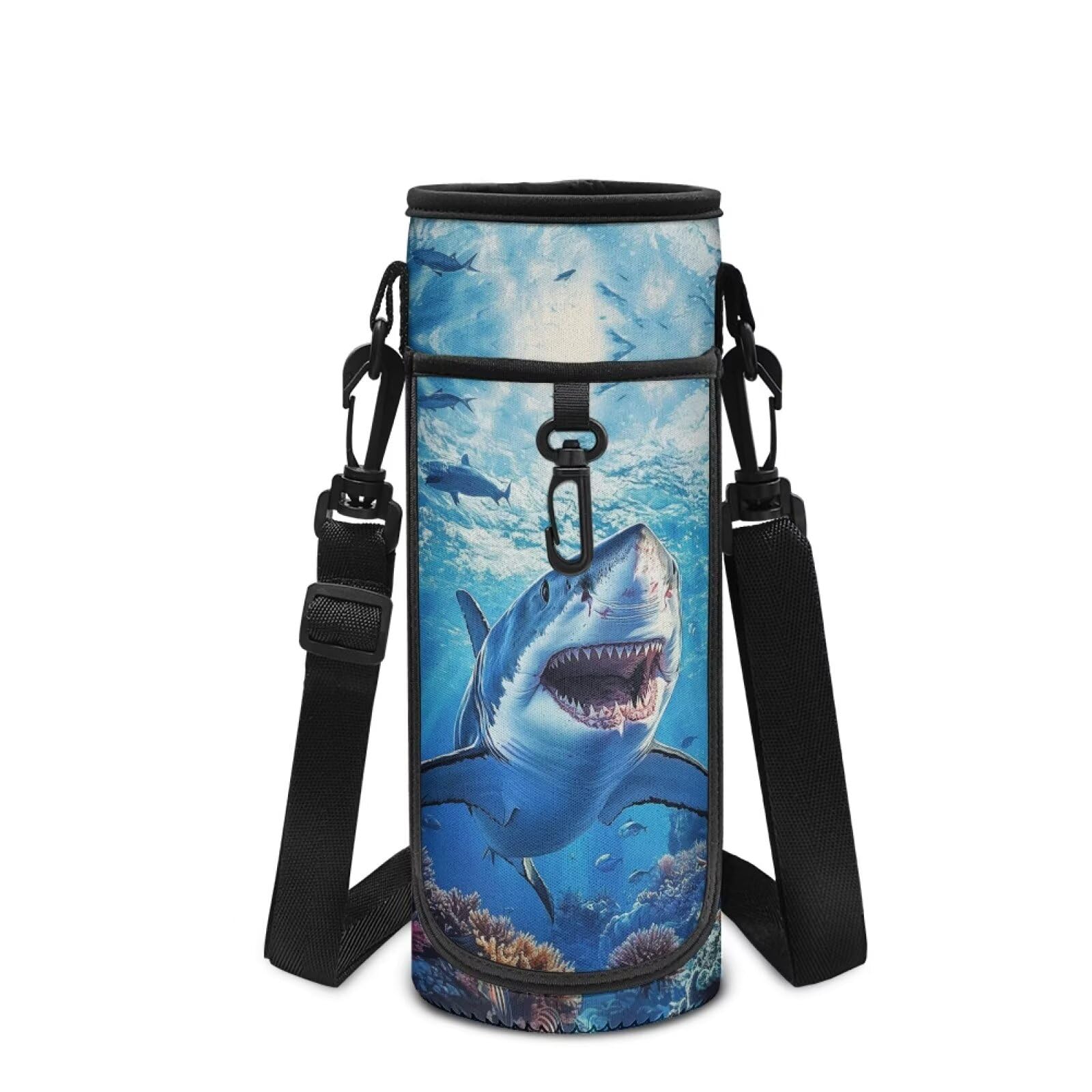 Showudesigns Ocean Shark Water Bottle Carrier Bag Girls Boys Bottles Pouch Holder for Walking Hiking Outdoor Sports Accessories Water Bottle Sleeve 500ml 750ml 1L — image 1