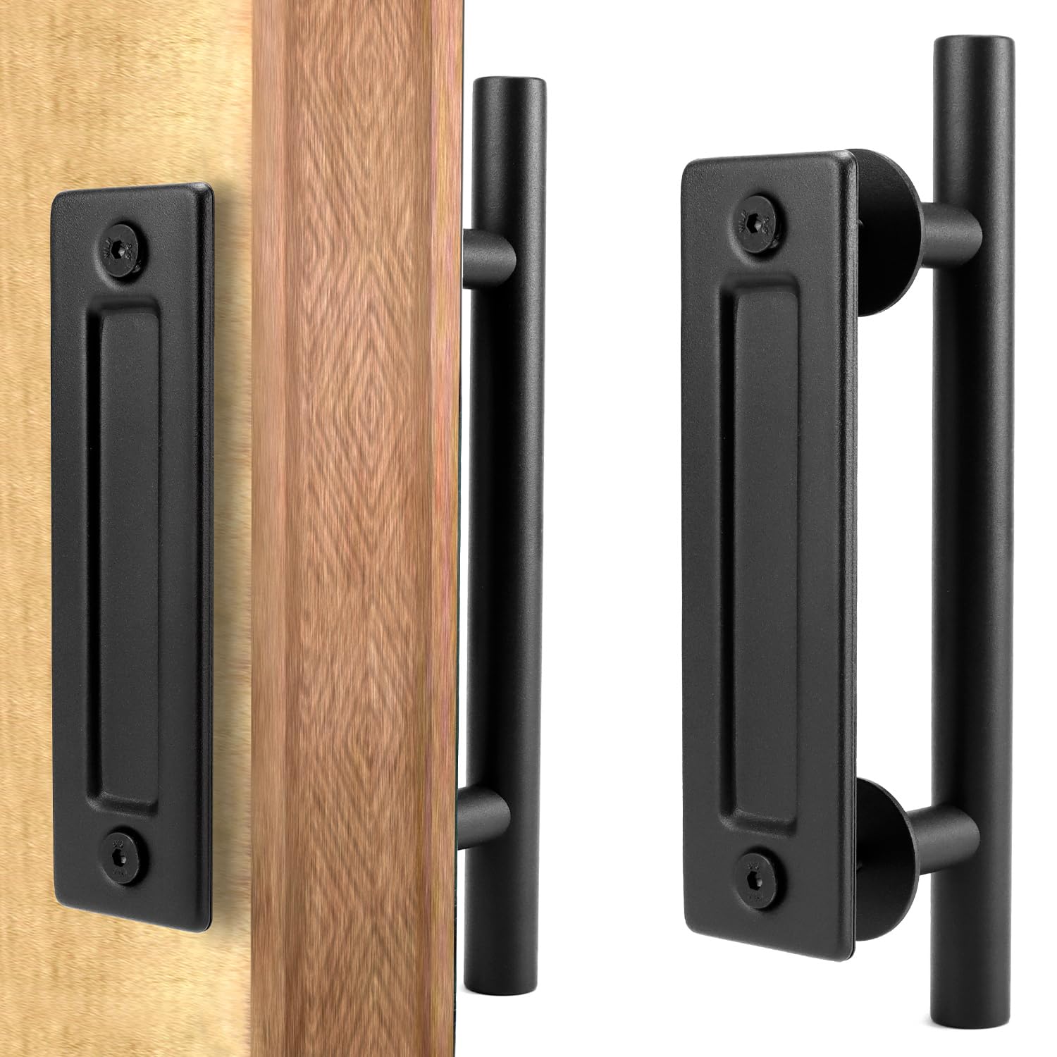 QWORK® 30CM Barn Door Handle, Double-Sided Black Door Handle, Universal Door Handle, for Sliding Doors