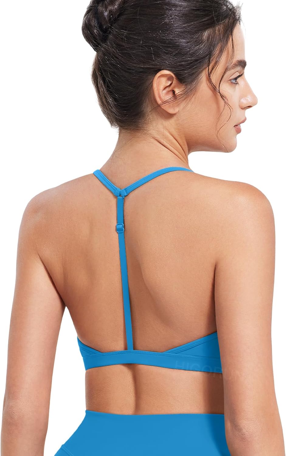 HIGORUN Workout Sports Bras for Women Backless Padded V Neck Strappy Bra Low Impact Y Back Gym Yoga Tops - Image 3
