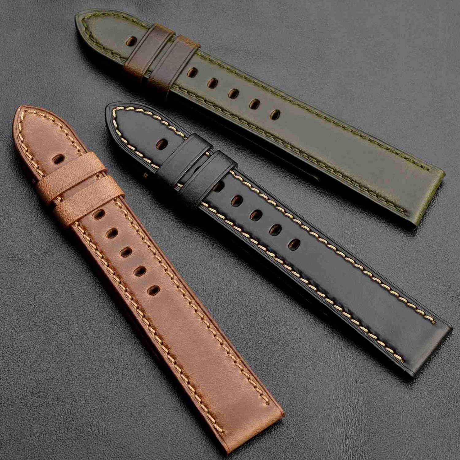 BISONSTRAP Leather Watch Band 18mm 19mm 20mm 21mm 22mm 23mm 24mm, Antique Watch Straps for Men, Supple and Breathable Calfskin