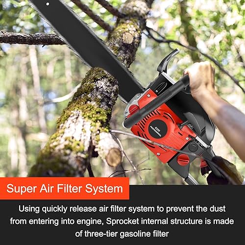 Miniatura 4 de Motosierra de gas de 62 CC de 20 pulgadas con 2 cadenas de sierra y kits de herramientas, motosierra a gas de 2 ciclos de 3.5 HP para cortar madera