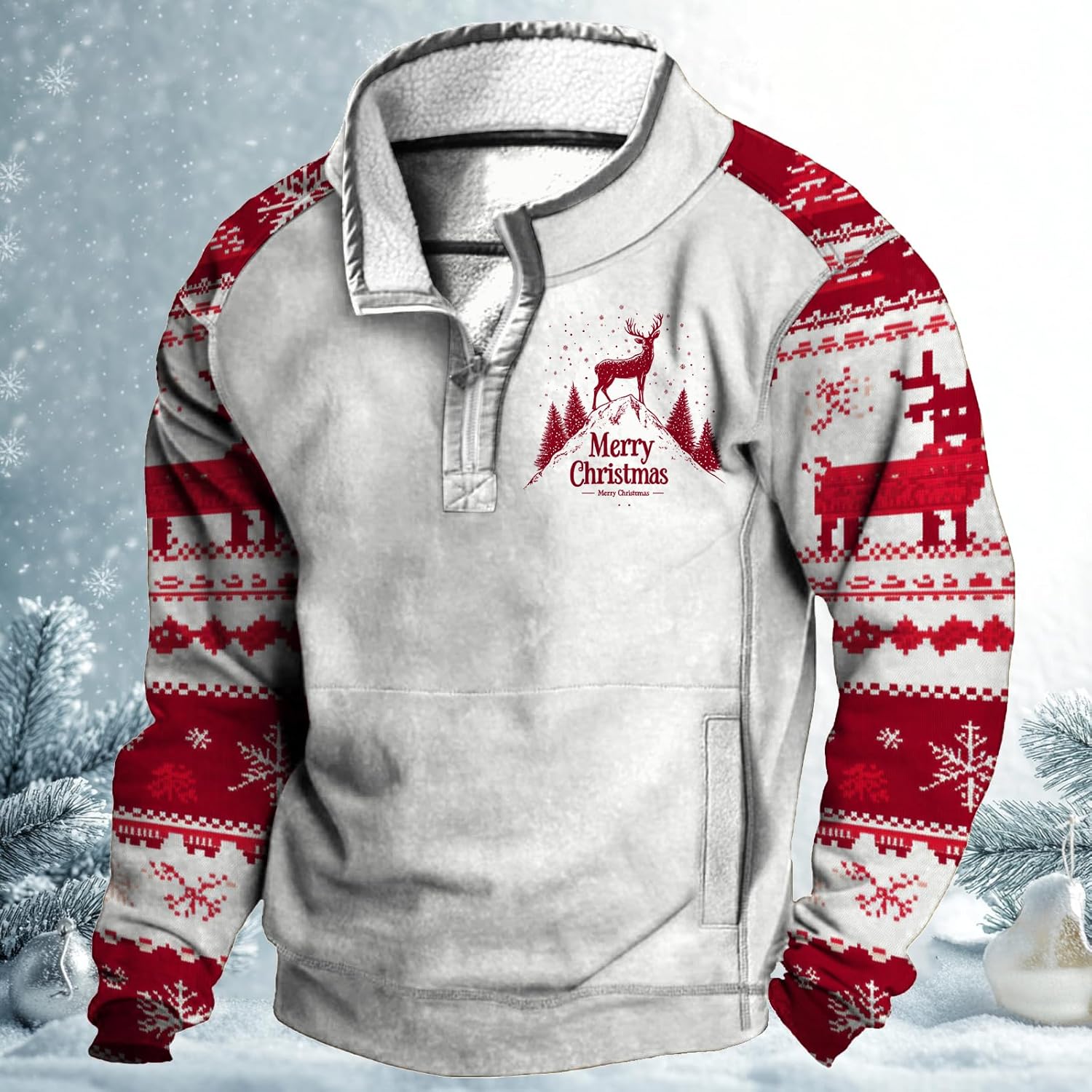 Western Longhorns Graphic Hoodies Western Cowboy Pullover Crewneck Collared Half Zip Vintage Fleece Sweatshirt - Image 2