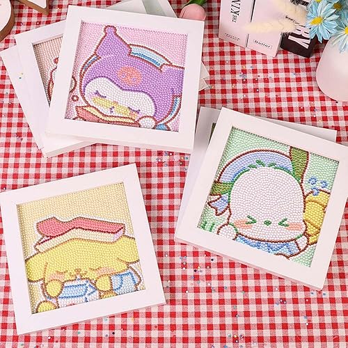 Miniatura 8 de Akutoer Bonitos kits de dibujo de diamantes 5D de anime, suministros de manualidades con marcos, pintura de dibujos animados con diamante,