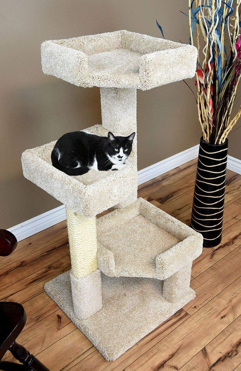 CozyCatFurniture 3 Tier Cat Tree, Beige Carpet