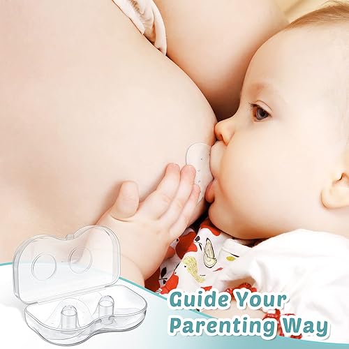 Miniatura 7 de Nuanchu 8 protectores de pezón de contacto para amamantar recién nacidos, protector de pezones con estuche de transporte, extensor de silicona para