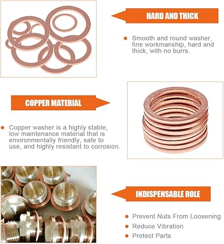 Miniatura 4 de Rustark 165 arandelas de cobre surtidas de 8 tamaños M6 M8 M10 M12 M14 M16 M18 M20 arandelas de sellado métricas de anillo plano con caja de