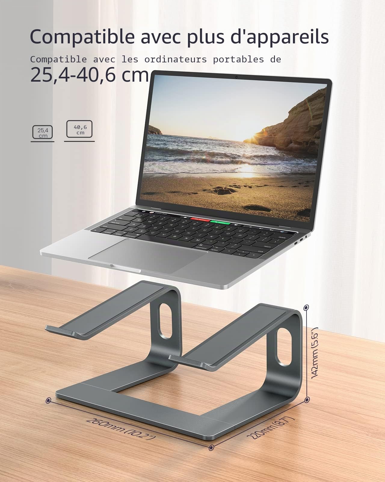 Nulaxy Support pour Ordinateur Portable, Support Amovible Ergonomique en Aluminium,Compatible avec Les Ordinateurs Portables MacBook Air Pro, Dell XPS, HP, Lenovo et Plus 10-15.6 Pouces Gris