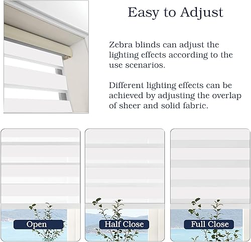 Miniatura 5 de Blackout - Persianas enrollables sin cordones estilo cebra de tela transparente de doble capa con cubierta superior blanca, protección de