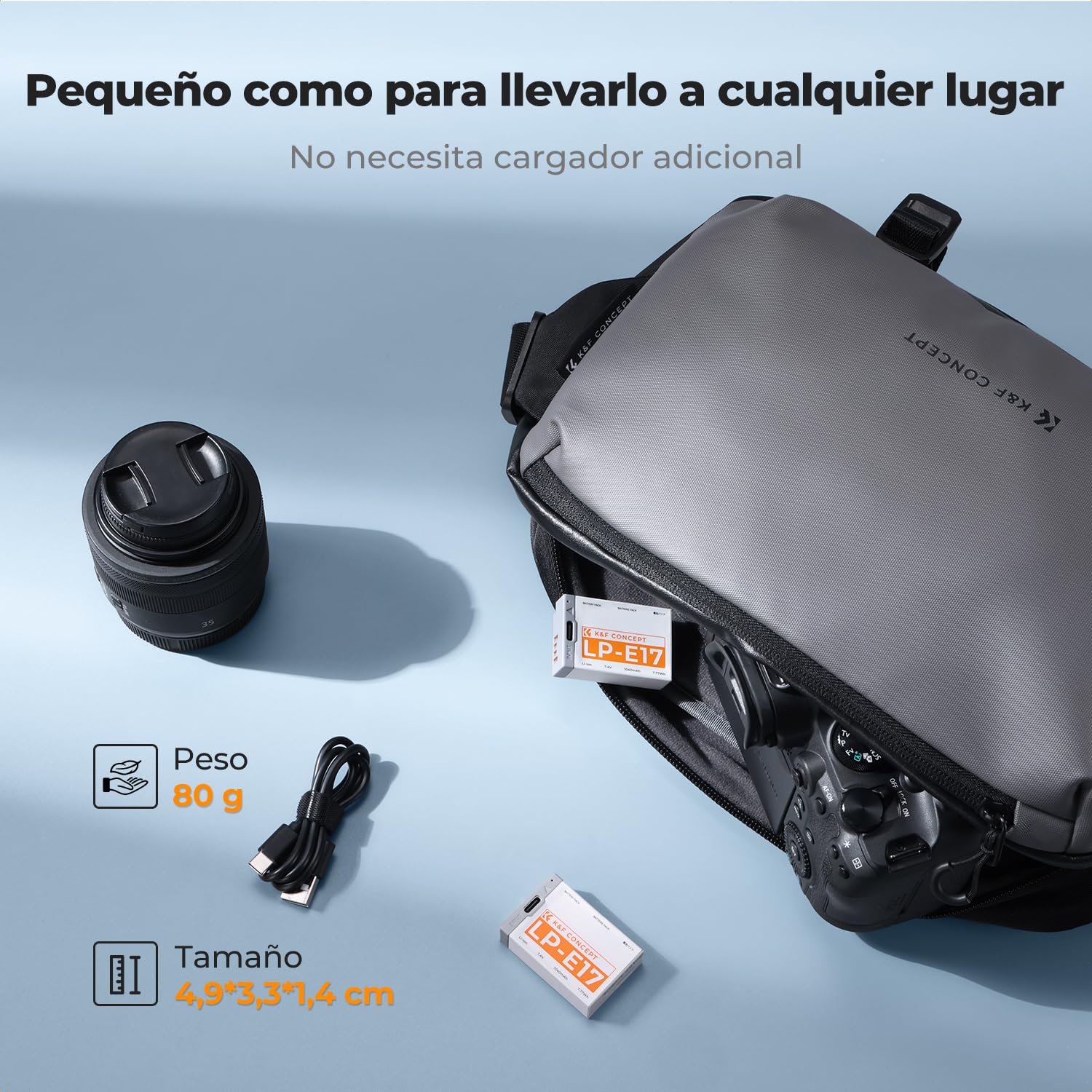 K&F CONCEPT LP-E17 Batería 1040mAh con Conector USB-C 2 Baterías Compatible con Canon EOS R50 R8 RP R10 R100,M6 II M5 M3 77D T6i 750D T6s 760D T7i 800D T8i 850D