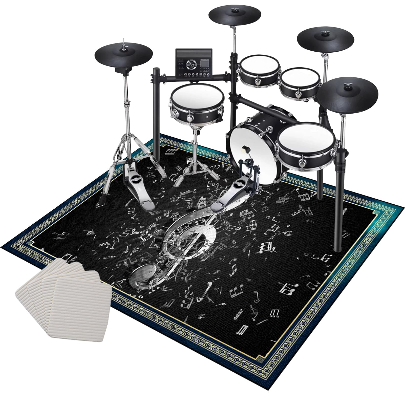 Drum Rug Non Slip Soundproof Drum Mat 120 x 80 cm, Electrical Drum Carpet Practice Pad, Sound Absorbing Rug Soundproof Blanket for Piano Jazz Bass Drum Set, Indoor Drum Accessories for Drummers