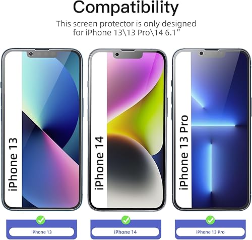 Miniatura 212 de NEW'C - Paquete de 3 protectores de pantalla para iPhone 14, iPhone 13, iPhone 13 Pro (6.1 pulgadas), protección mejorada de vidrio templado