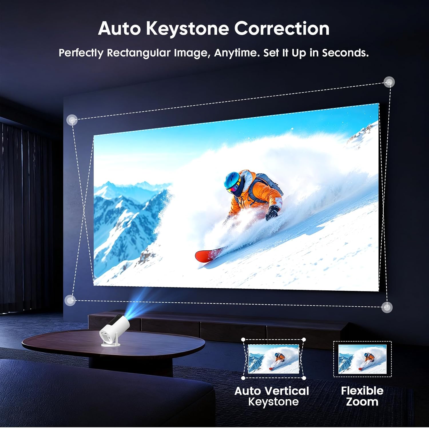 [Built-in Apps] Mini Projector with WiFi and Bluetooth, Native 1080P Portable Movie Projector for Bedroom, Android 12, Auto Vertical Keystone, 180° Rotation, Compatible with HDMI/USB/TV Stick/Laptop - Image 4