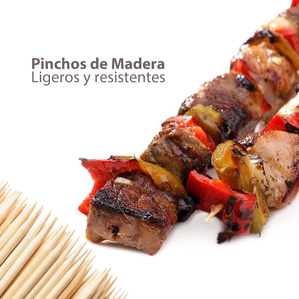 EXNIMA, 100, 200, 500, 1200 o 12000 Piezas, Pinchos de Madera, Brochetas para Barbacoa, Pinchos Parrilla, Palos de Madera para Grill, Buffet, Fruta, Hoguera y Manualidades, Tamaño 10,15,20, 25 o 30cm - 5
