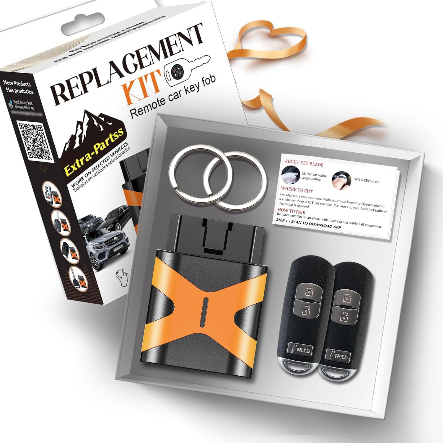 Simple OBD Key and Remote Car Key Fob Replacement Kit for Mazda3 WAZSKE13D01 2014 2015 2016 2017 2018 Add 2 Spare Keys