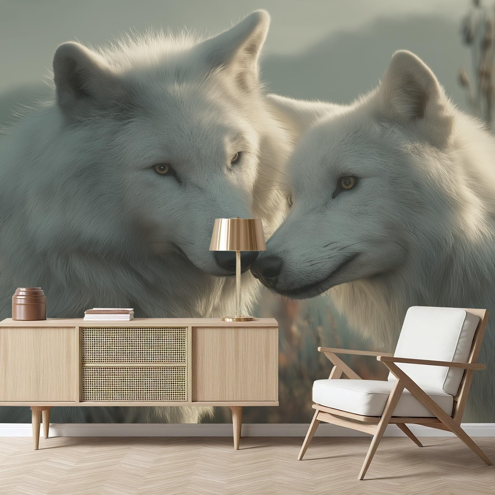 Papier peint panoramique loup blanc pour créer un cocon protecteur en chambre enfant