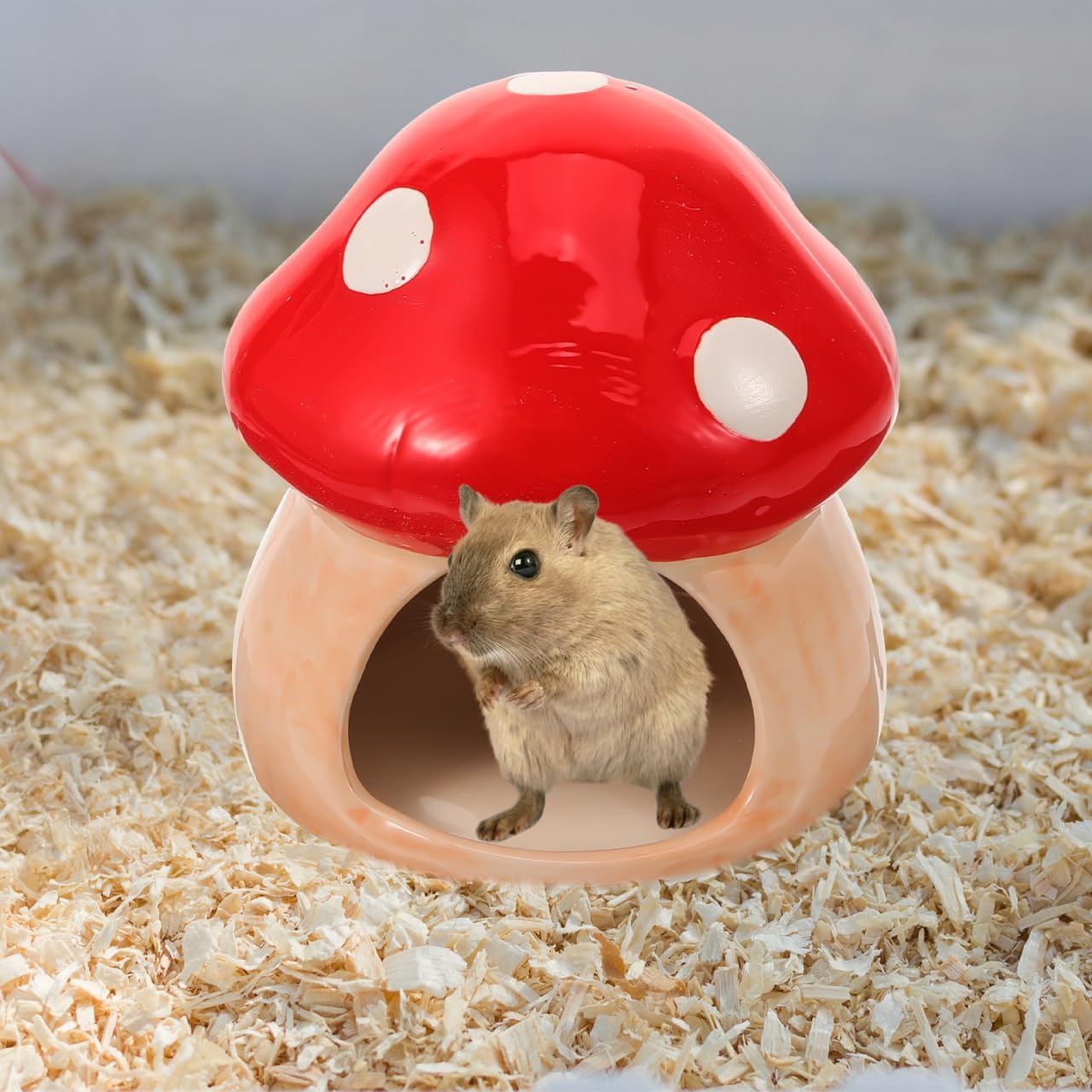 POPETPOP Ceramic Hamster Hideout Mushroom Nest Small Animal Sleeping Nest Cooling Habitat Shelter for Hamsters Gerbils Mice 3.74 Inch