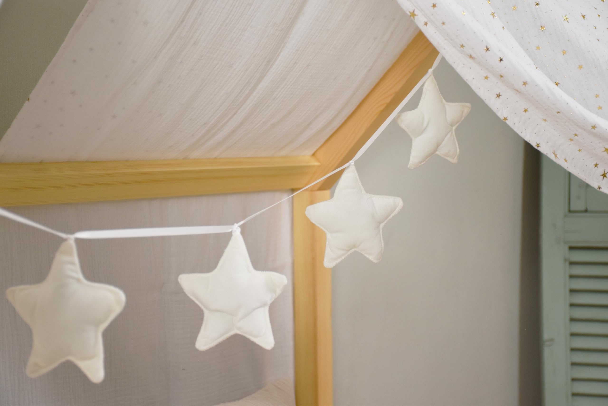 YellowNest Toile De Lit Cabane - Ciel De Lit Cabane 90x190cm 100 Mousseline De Coton Avec Guirlande Rose Guirlande 130 X 400 Cm