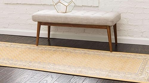 Miniatura 3 de Unique Loom Williamsburg Collection - Alfombra tradicional con borde central de puntos, 2 pies 9 pulgadas x 9 pies 10 pulgadas, color amarillogris