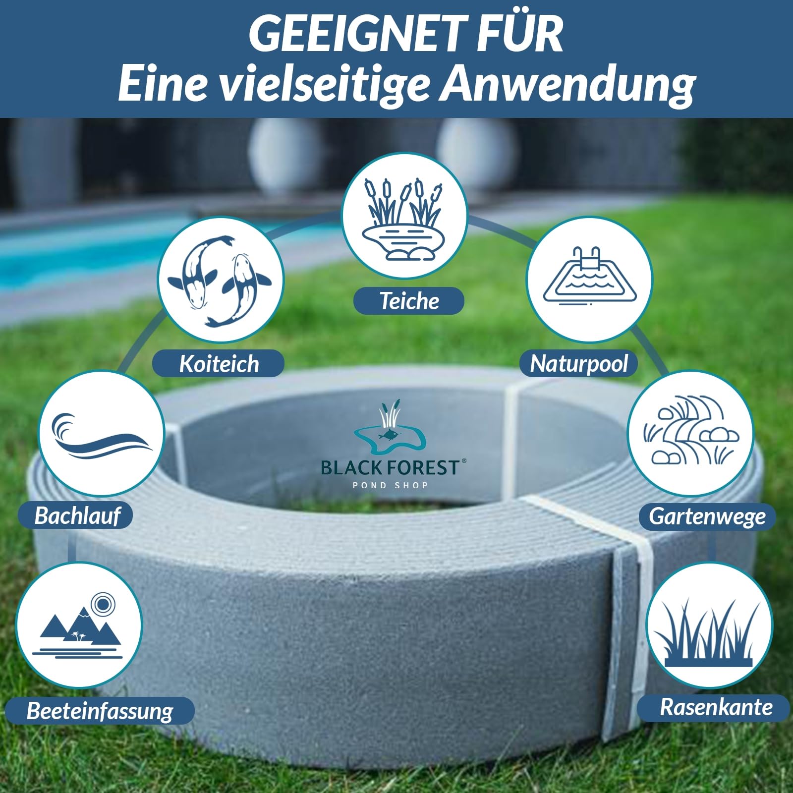 Teichrandband 14cm 20m Rolle PondEdge Teichrandsystem stabile Rasenkante Kunststoff Beetumrandung Kapillarsperre 20m x 14cm