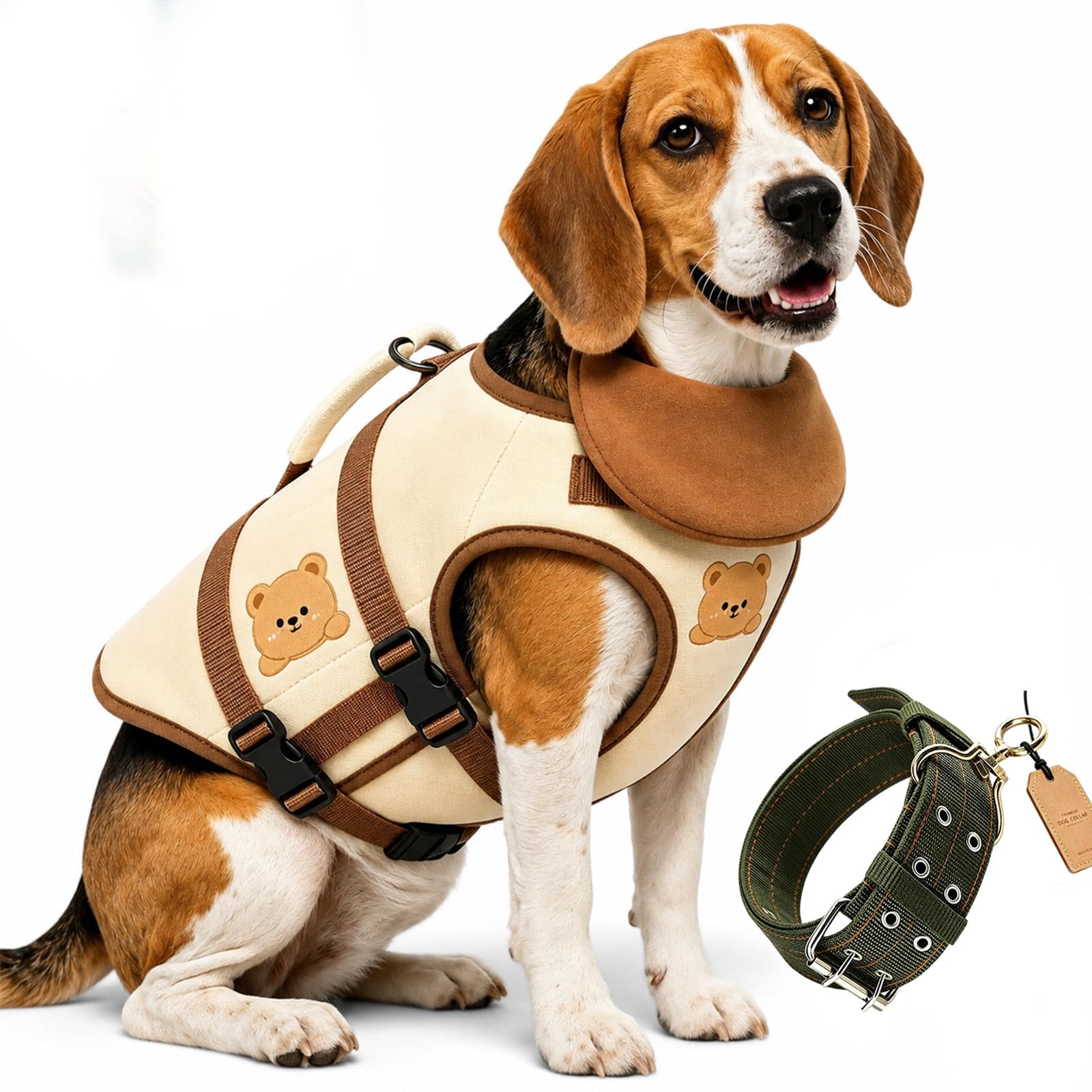 Gilet de Sauvetage pour Chien avec Flotteur de Menton– Idéal pour la Natation, avec Support Cervical Avant, Haute flottabilité, Bandes réfléchissantes, Ajustement réglable (Brown,XL)