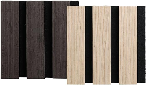Elvone 2 paneles de pared de madera de muestra, paneles de pared de listones de absorción de sonido 4D, acabado de madera, a prueba de sonido para