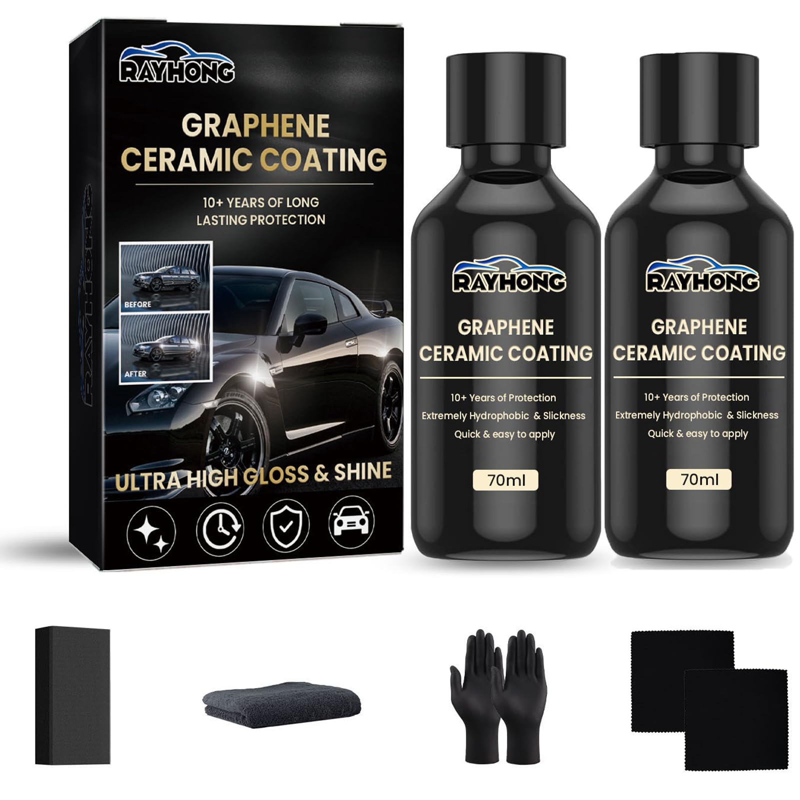 Advanced Graphene Ceramic Coating for Cars - 70ml - Graphene Coating for Car Detailing - 10+ Years of Long Lasting Protection, Ultra High Gloss, Extremely Hydrophobic (2)