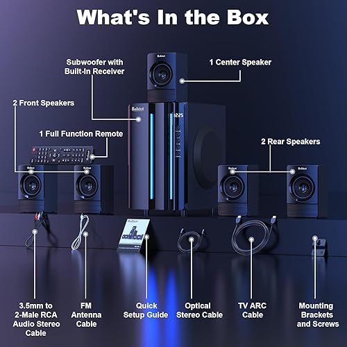 Miniatura 5 de Bobtot Sistemas de sonido envolvente Sistema de cine en casa  800 vatios de potencia máxima de 6.5 pulgadas, subwoofer 5.12.1, altavoces estéreo con